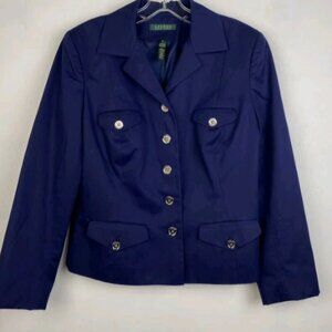 Lauren Ralph Lauren Vintage Preppy Office Old Money Navy blue blazer Jacket  10